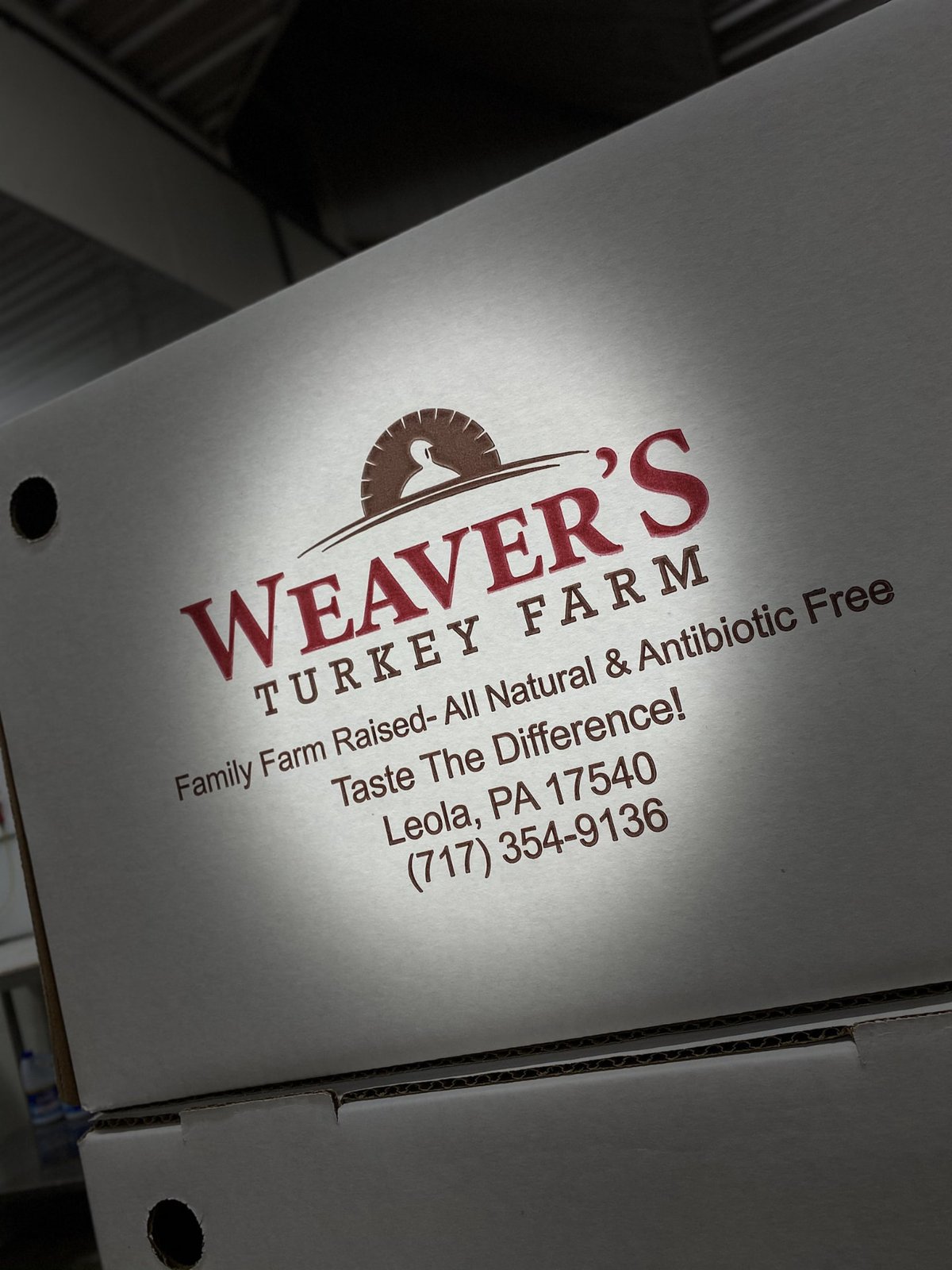 Weaver's Turkey Farm box, Leola, PA