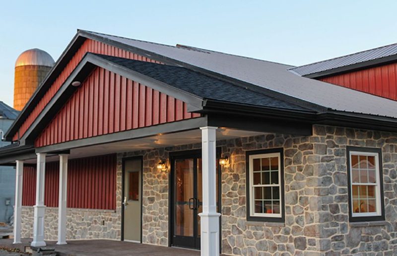 The Weaver's Turkey Farm store building in Leola, PA, with red siding and a stone front